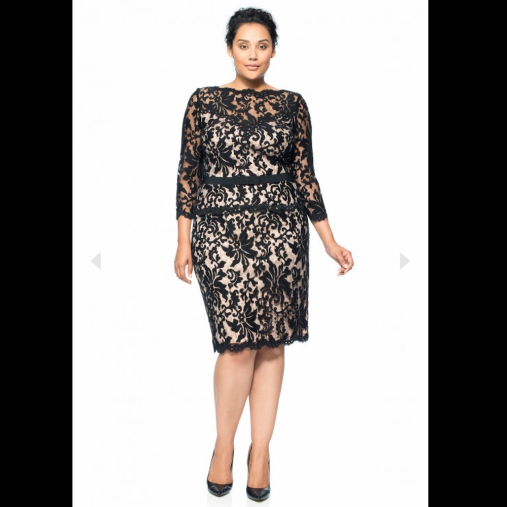 Tadashi Shoji ILLUSION LACE ¾ SLEEVE DRESS 20Q